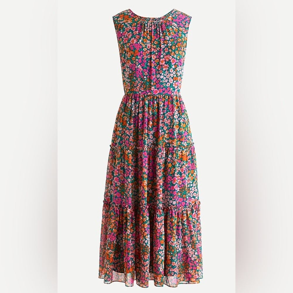 J. Crew Tiered Midi Dress in Micro Meadow Print Size Medium